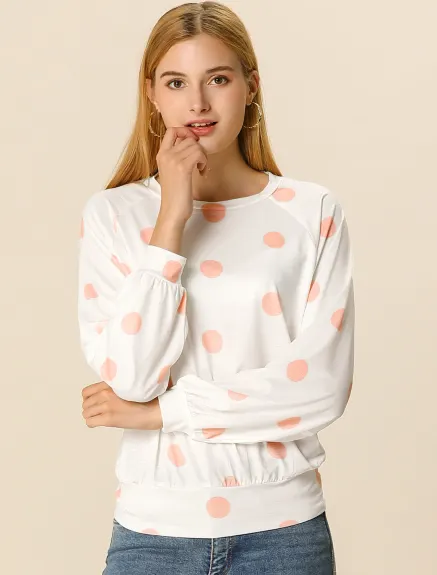 Allegra K- Long Sleeve Blouse Casual Polka Dots Top