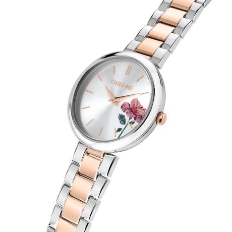 OUI & ME-Chérie 34mm 2 Hand Silver Flower Dial Watch With Stainless Steel And Rose Gold Bracelet