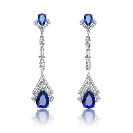 Genevive Sterling Silver White Gold Plated with Colored Pear Cubic Zirconia Drop Earrings