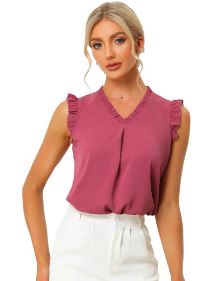 Allegra K- Ruffled Sleeveless Pullover V- Neck Blouse Top