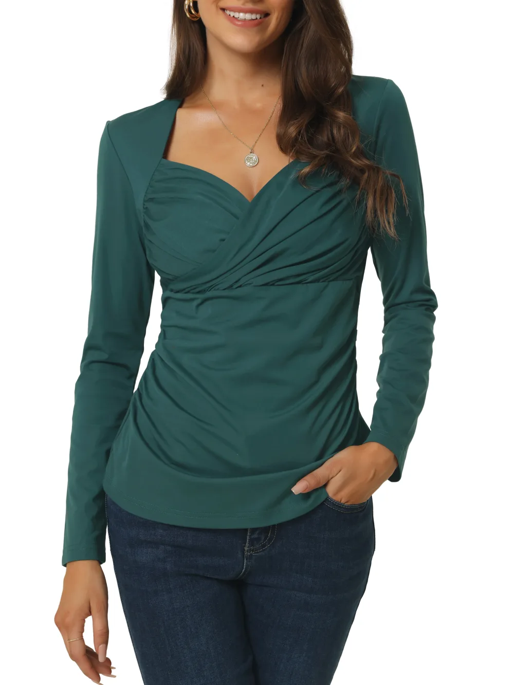 Allegra K- Wrap Sweetheart Long Sleeve Blouse