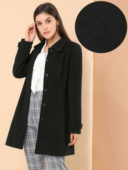 Allegra K- Peter Pan Collar Single Breasted Overcoat