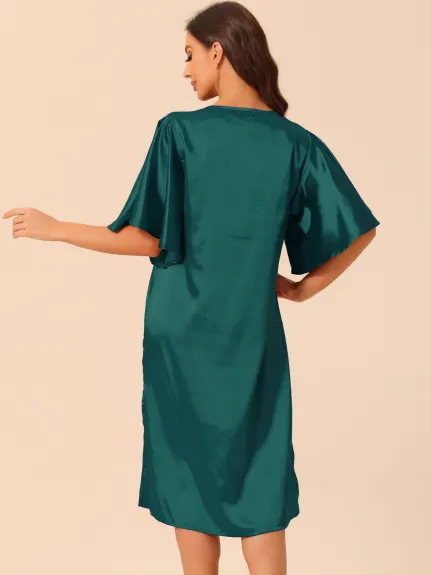 cheibear - Flare Bell Sleeve Satin Nightgown