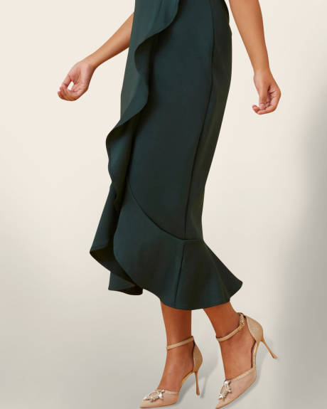 Annick - Elize Dress Midi Side Frill V-Neck Solid