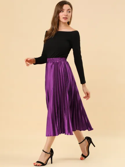 Allegra K - Elastic Waist Accordion Pleated Midi Skirt