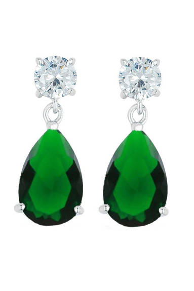 Genevive Sterling Silver with Colored Cubic Zirconia Teardrop Earrings