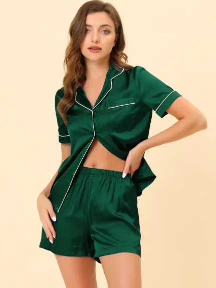 cheibear - Satin Pajamas with Shorts Lounge Set