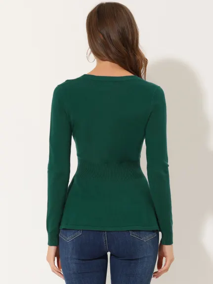 Allegra K- V Neck Ribbed Pullover Knitted Peplum Sweater