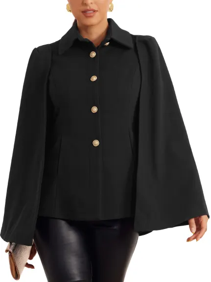 Allegra K - Split Sleeve Button Front Blazer Cape Coat