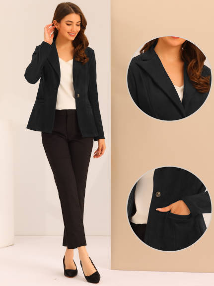 Allegra K- Notched Lapel Button Faux Suede Blazer