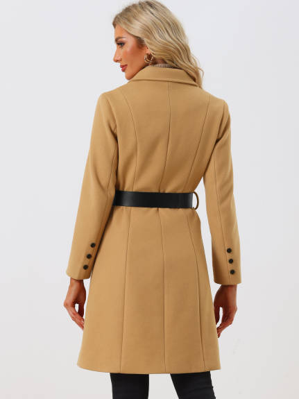 Allegra K - Winter Belted Double Breasted Long Coat