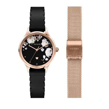 OUI & ME-Bichette 28mm 3 Hand Pink Dial Watch With A Rose Gold Mesh Bracelet