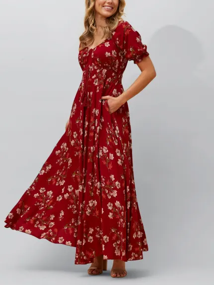 Annick - Carla Maxi Dress Floral Puff Short Sleeves