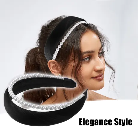 Unique Bargains - Double Layer Faux Pearl Sponge Headband