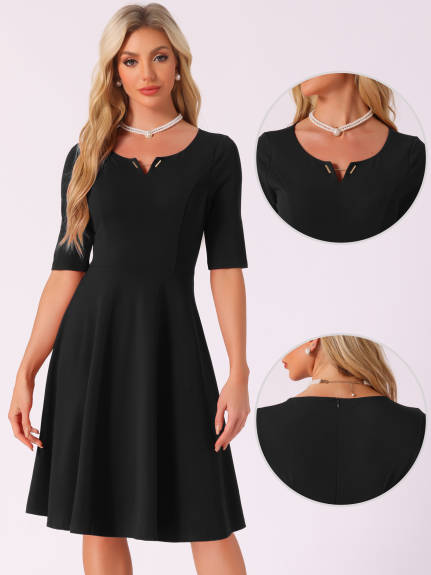 INSPIRE CHIC - V-Neck Elegant A-Line Midi Dress