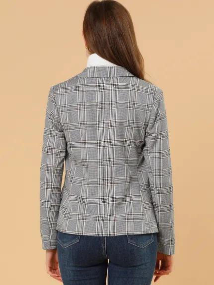 Allegra K- Plaid Notched Lapel Blazer Jacket