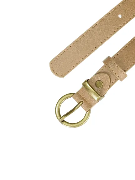 Allegra K- Ceinture fine en cuir PU avec boucle ardillon en métal bronze