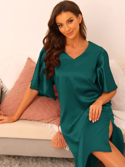 cheibear - Flare Bell Sleeve Satin Nightgown