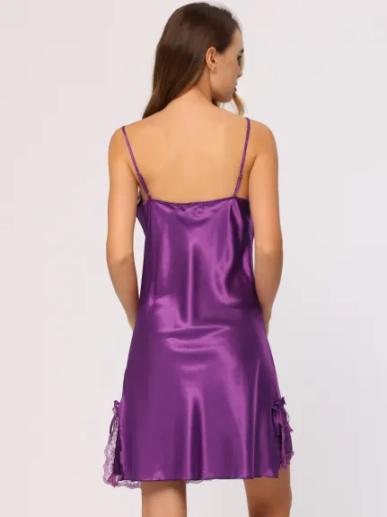 Cheibear - Satin Lingerie Dress Mini Nightgown