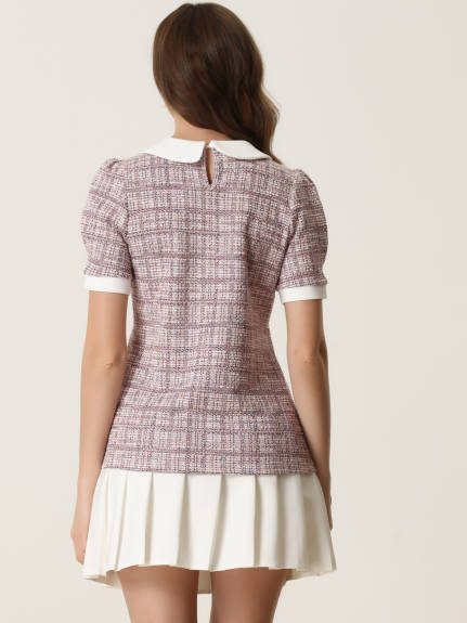 Allegra K- Peter Pan Collar Tweed Blouse