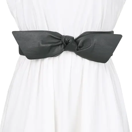 Allegra K- Wide Elastic Waist Belt Bow Knot Snap Button