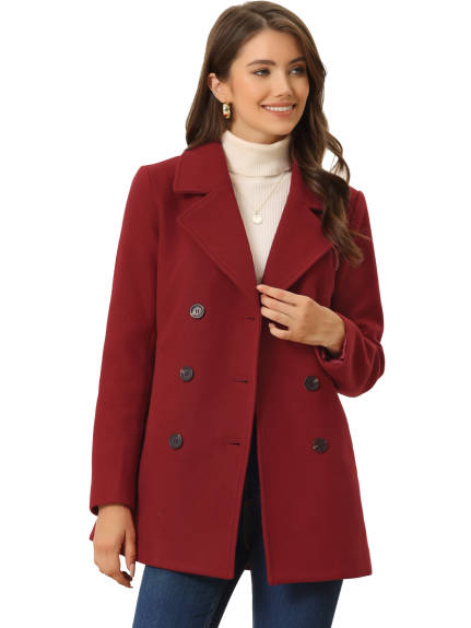 Allegra K- Notched Lapel Double-Breasted Overcoat