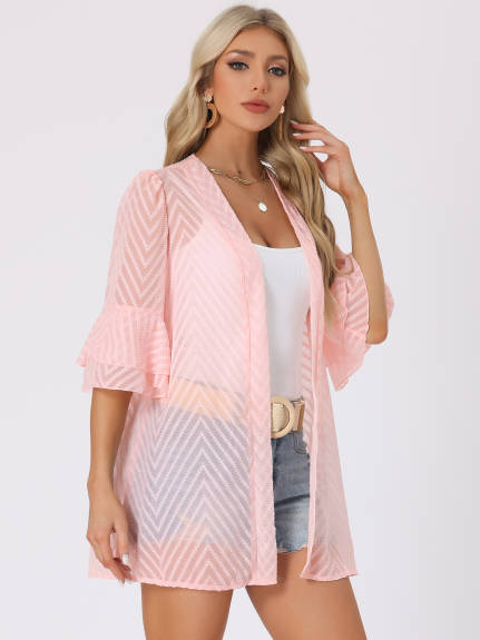 Allegra K- Short Bell Sleeves Cover Up Cardigan