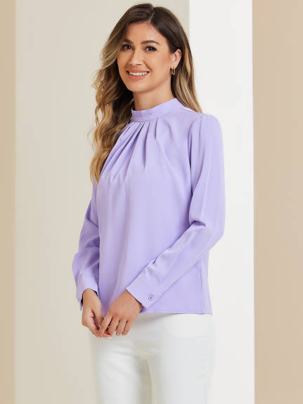 Allegra K - Dressy Stand Collar Long Sleeve Blouse