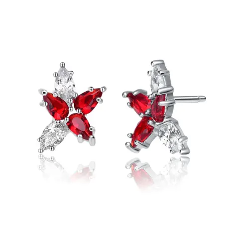 Genevive Boucles d'oreilles à tige en argent sterling plaqué or blanc avec oxyde de zirconium rouge rubis