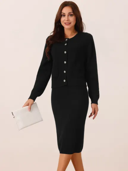 Allegra K - Two Piece Sweater Midi Skirt Suits