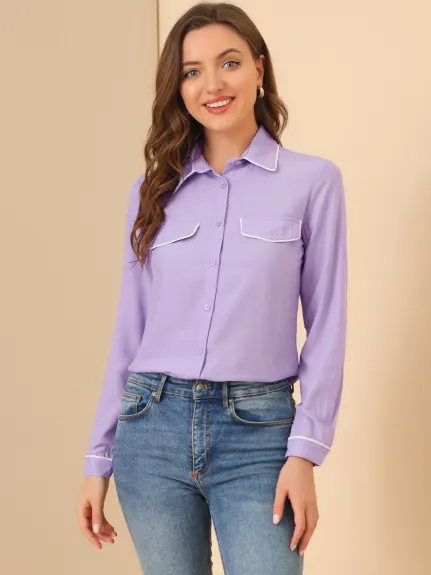 Allegra K - Elegant Long Sleeve Point Collar Shirt