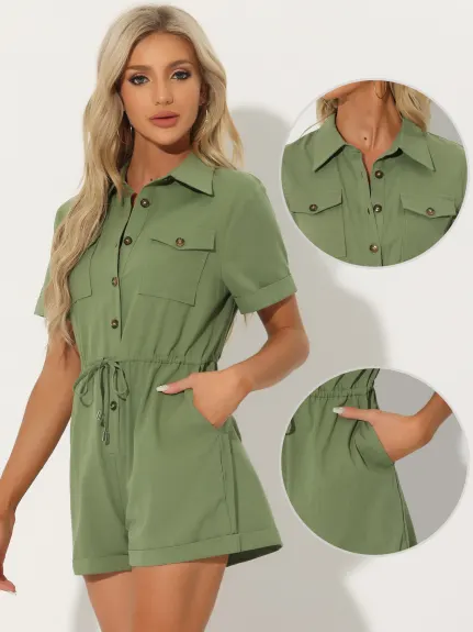 Allegra K - Casual Lapel Collared Shorts Rompers