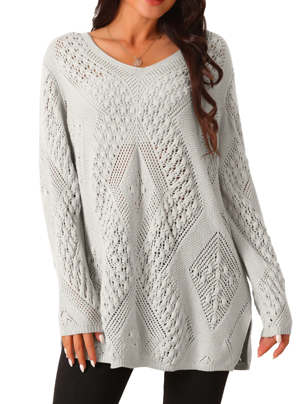 Seta T - V Neck Hollow Cable Knit Sweater