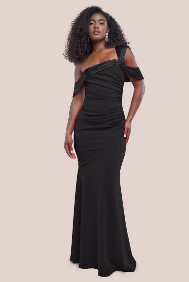 Goddiva - One Shoulder Satin Band Maxi Dress