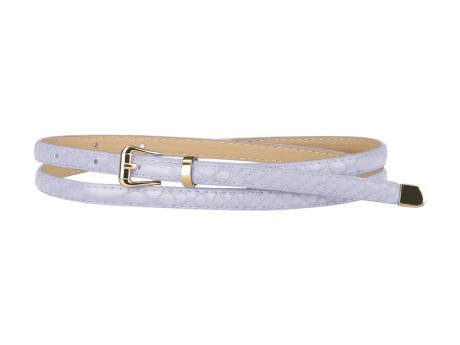 Allegra K- Skinny Embossed Leather Alloy Pin Buckle Belt