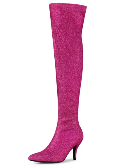 Allegra K - Glitter Stiletto Heel Over-the-Knee High Boots