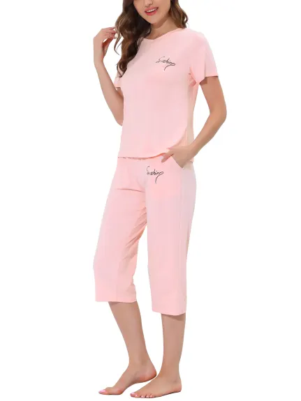 cheibear - Round Neck Capri Summer Nightwear PJ Set