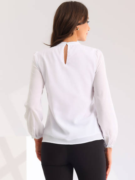 Allegra K- Chiffon Mock Neck Shirt Blouse