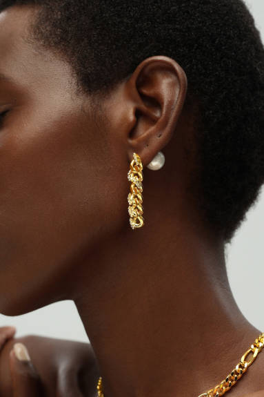 Classicharms-Gold Rhinestone Chain Drop Earrings