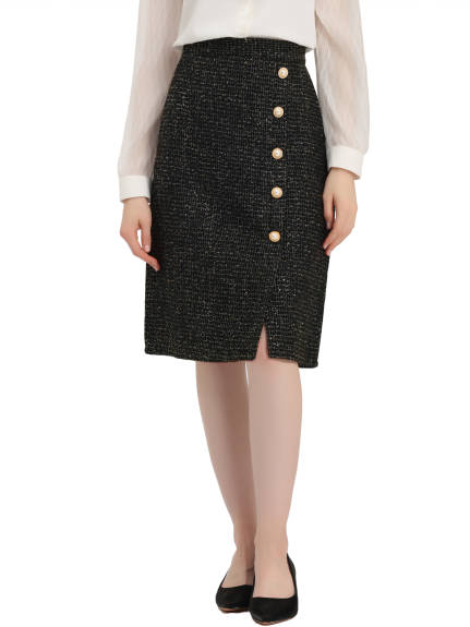 Allegra K - Plaid High Waist Office Tweed Midi Skirt