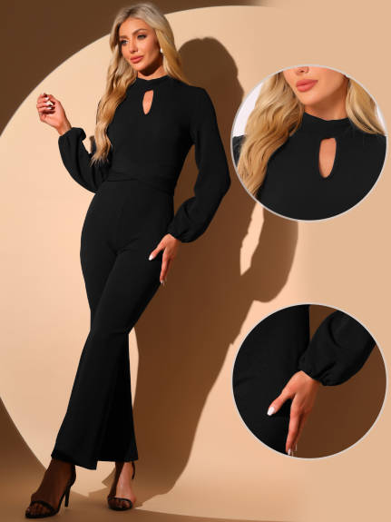 Allegra K - Long Sleeve High Waist Elegant Jumpsuit