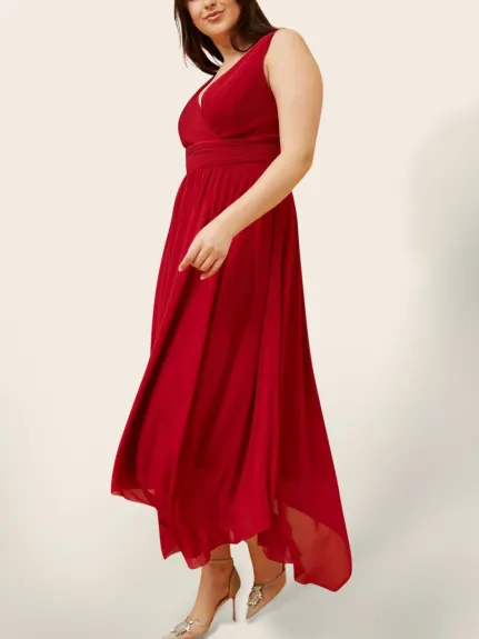 Annick - Scarlett Midi Dress Waisted Handkerchief Hem Red