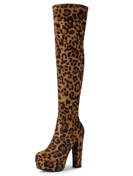 Allegra K - Platform Block Heel Over Knee High Boots