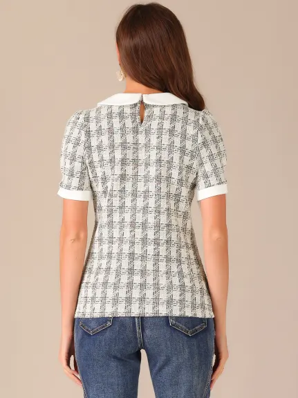 Allegra K- Peter Pan Collar Tweed Blouse