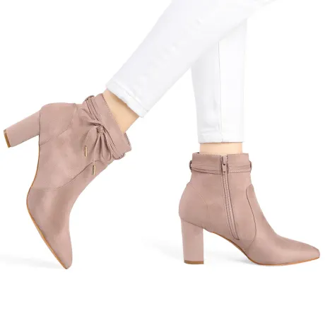 Allegra K - Pointed Toe Chunky Heel Zipper Ankle Boots