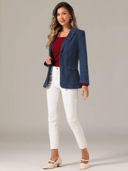 Allegra K- Notched Lapel Business Denim Blazer Jacket