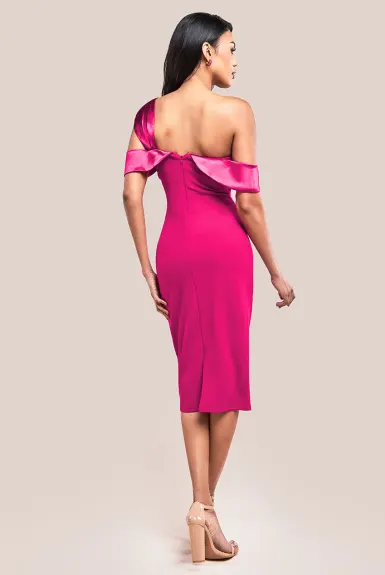 Goddiva - One Shoulder Satin Band Bodycon Midi Dress