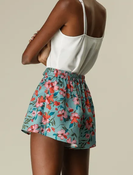 Allegra K - Printed Elastic Tie Waist Summer Beach Shorts