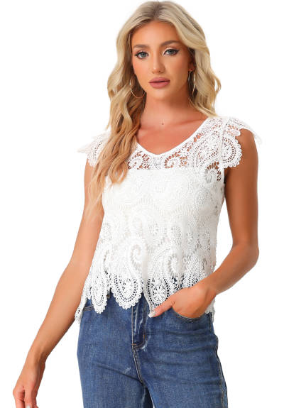 Allegra K- Lace Sheer Summer Boho Blouse