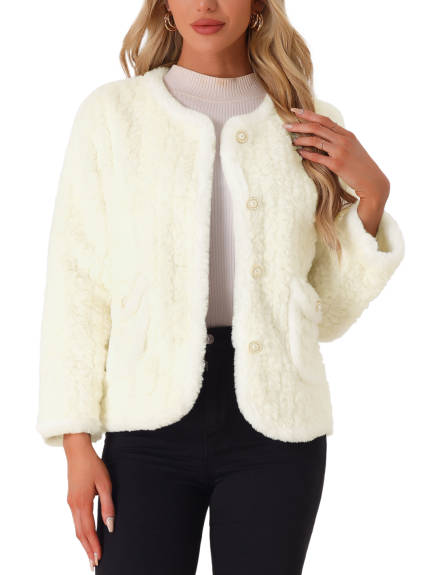 Allegra K - Faux Fur Fluffy Outwear Winter Jacket